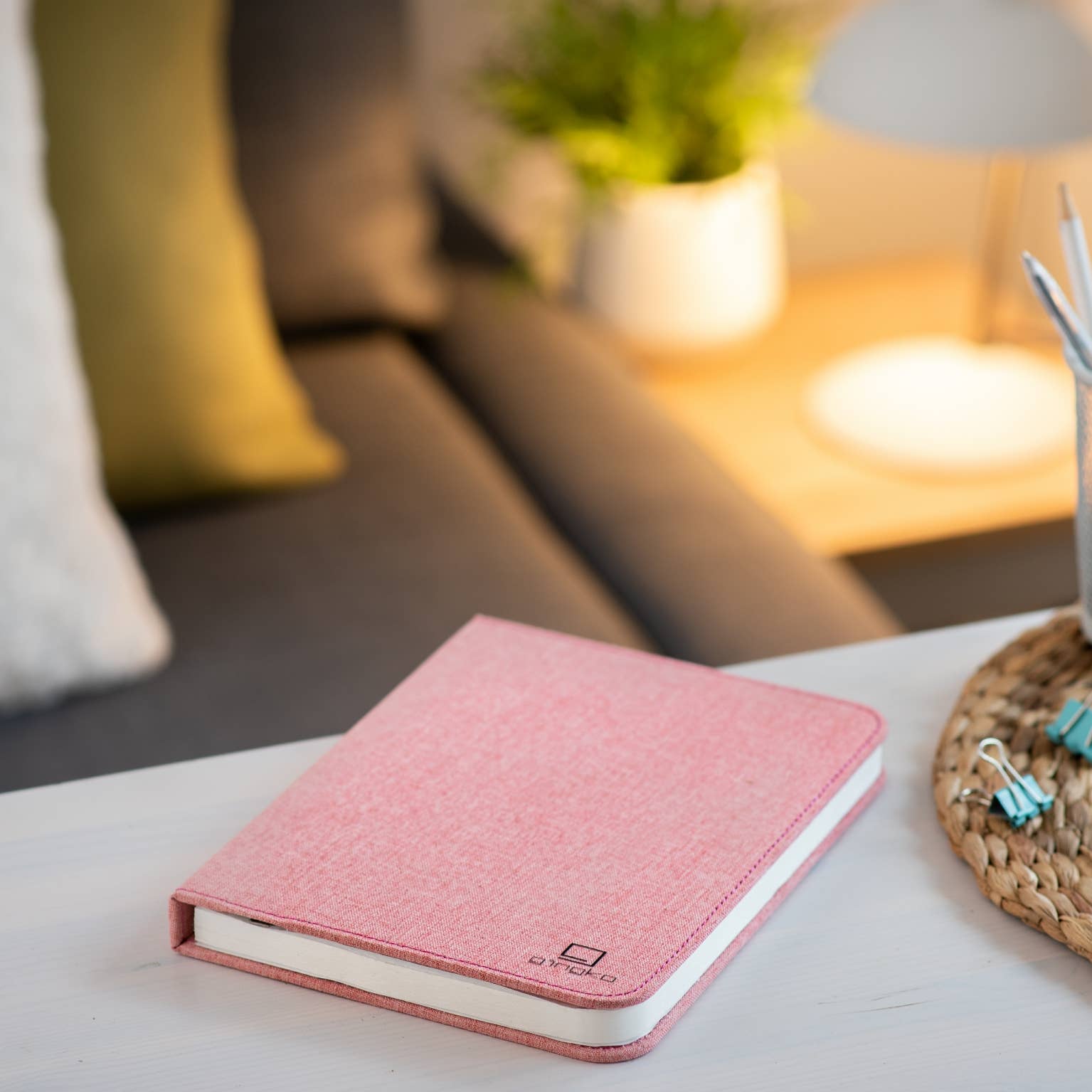 large / blush pink Linen Fabric Smart Book Light BookGeek
