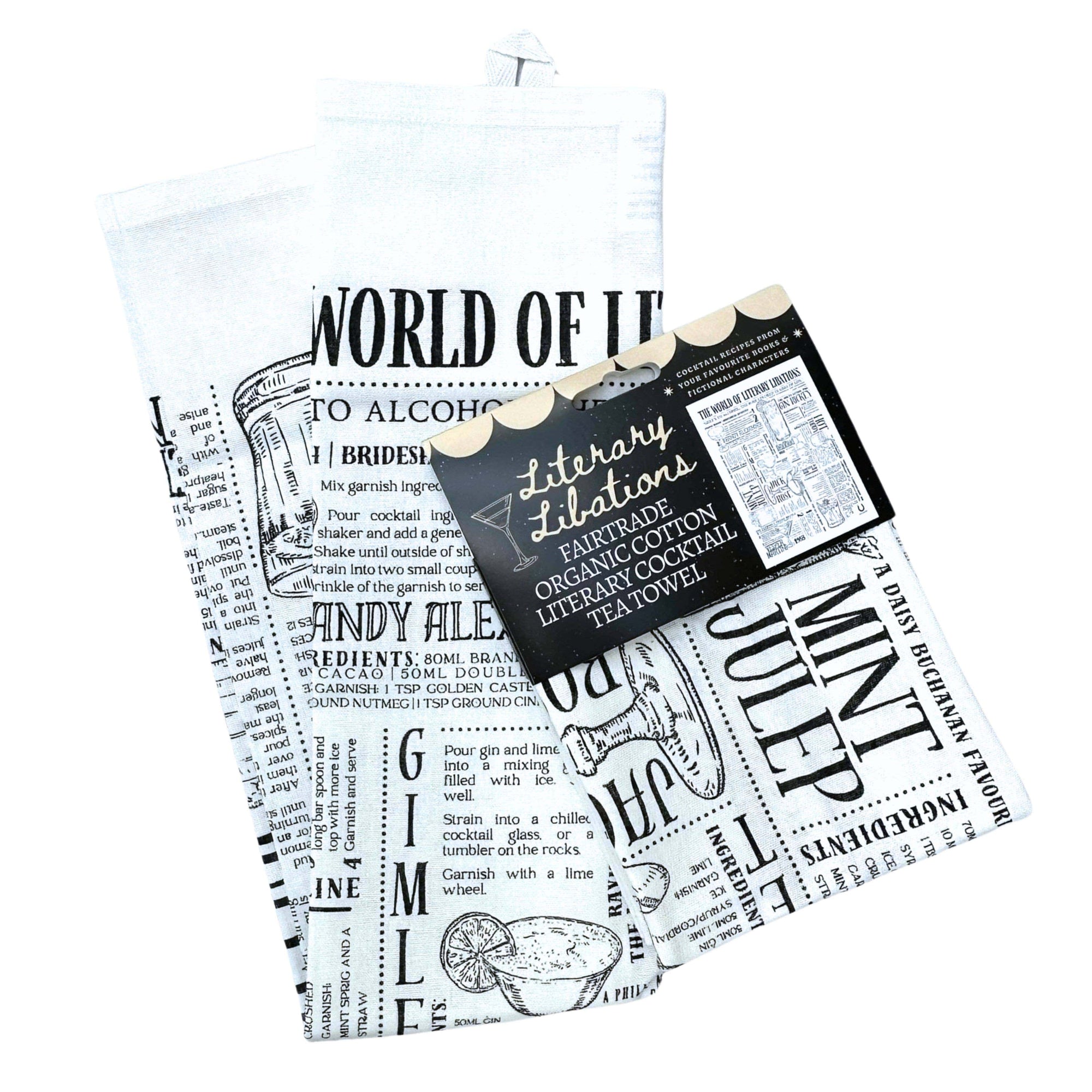 Literary Libations: Fairtrade Cotton Cocktail Tea Towel BookGeek