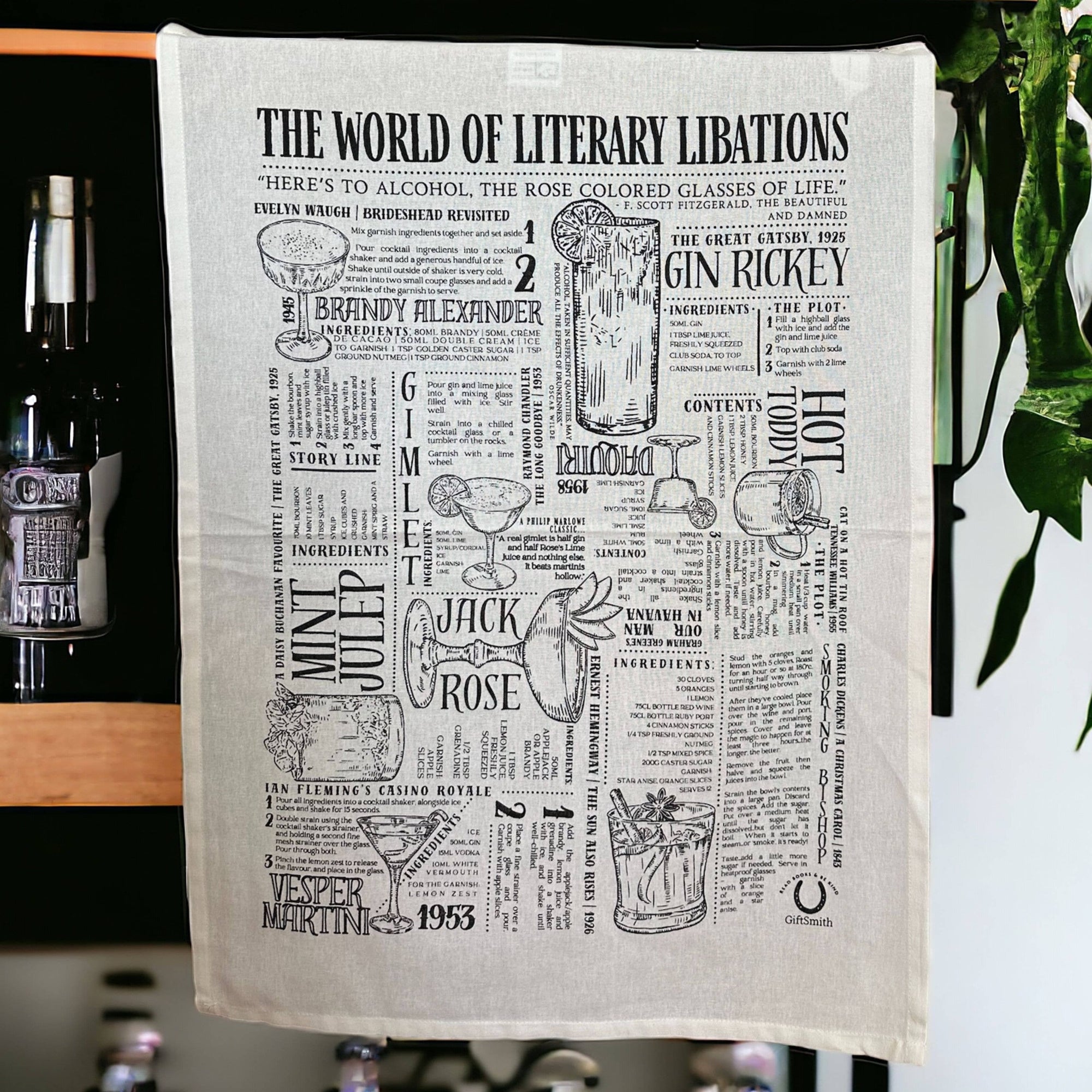 Literary Libations: Fairtrade Cotton Cocktail Tea Towel BookGeek