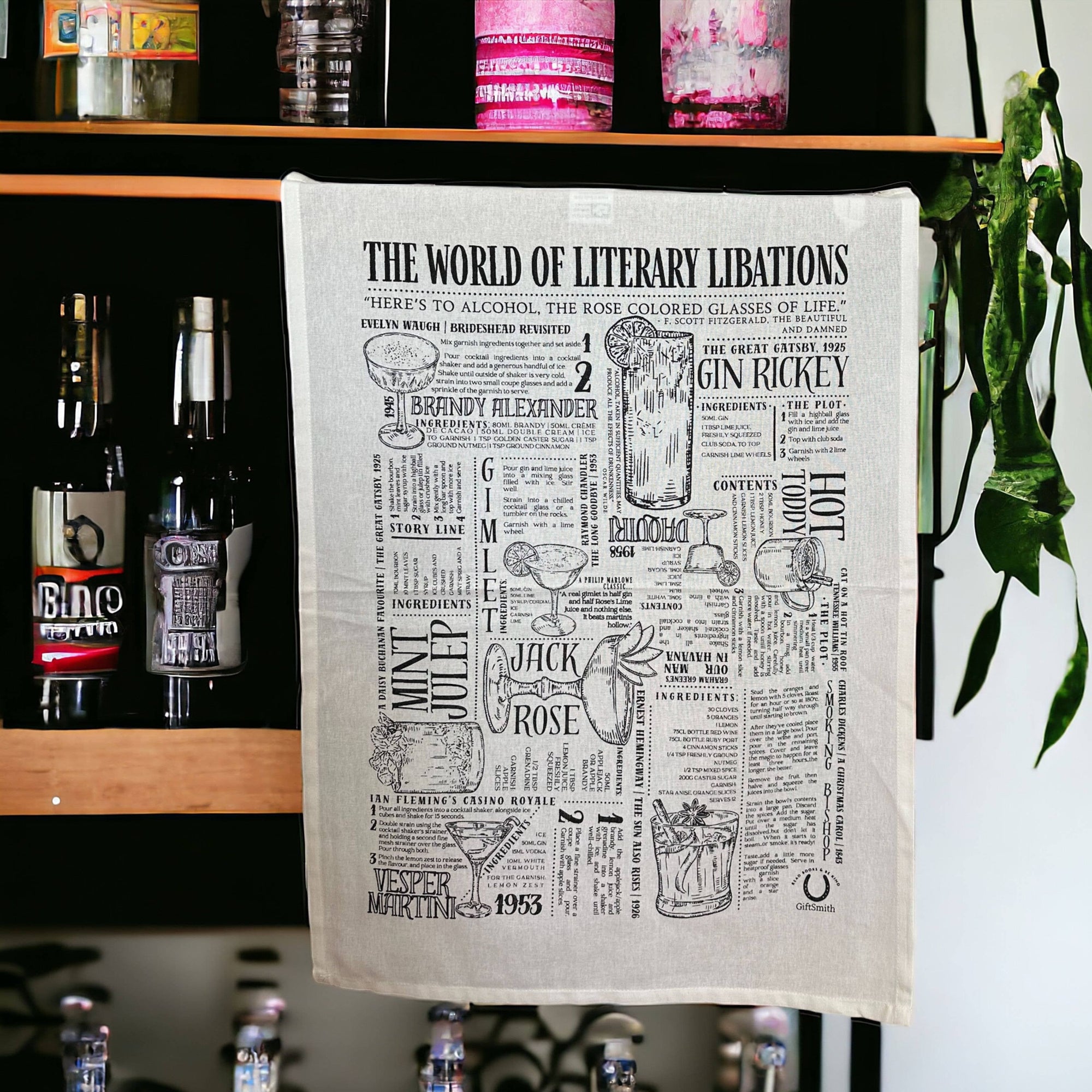 Literary Libations: Fairtrade Cotton Cocktail Tea Towel BookGeek