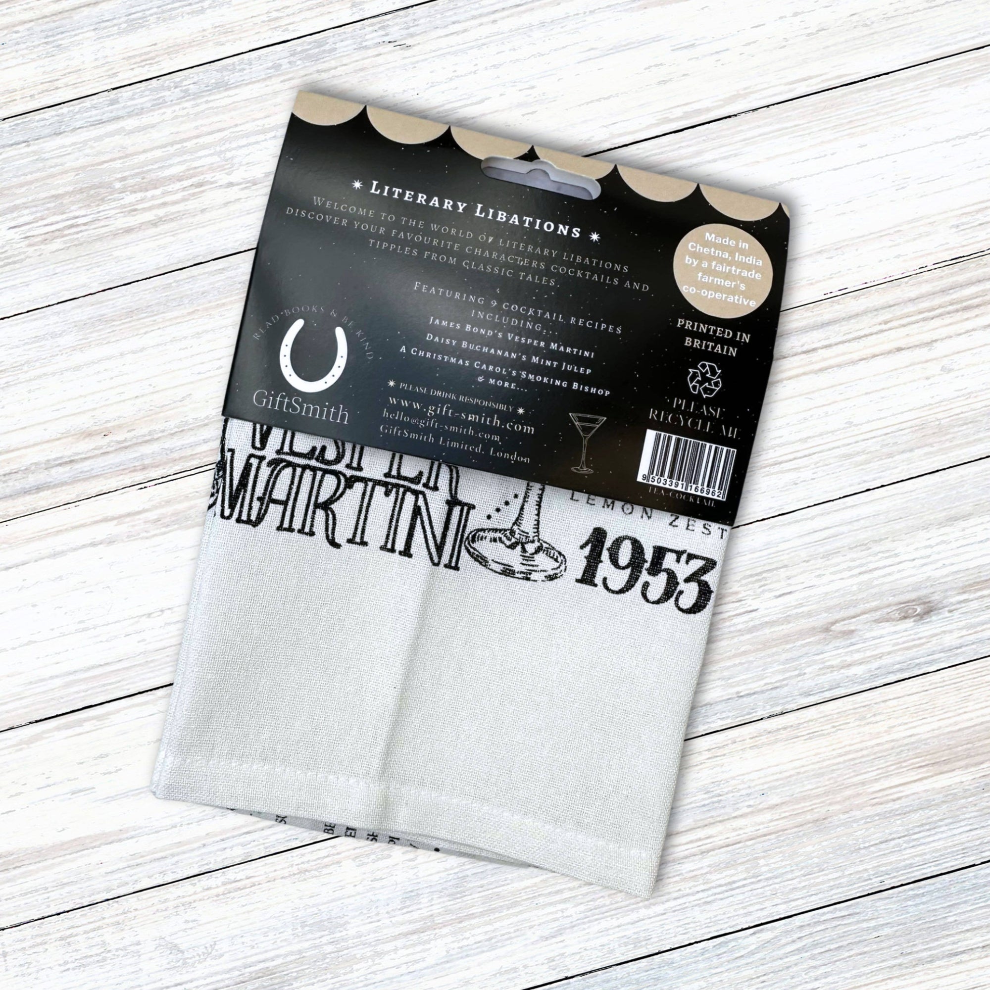 Literary Libations: Fairtrade Cotton Cocktail Tea Towel BookGeek