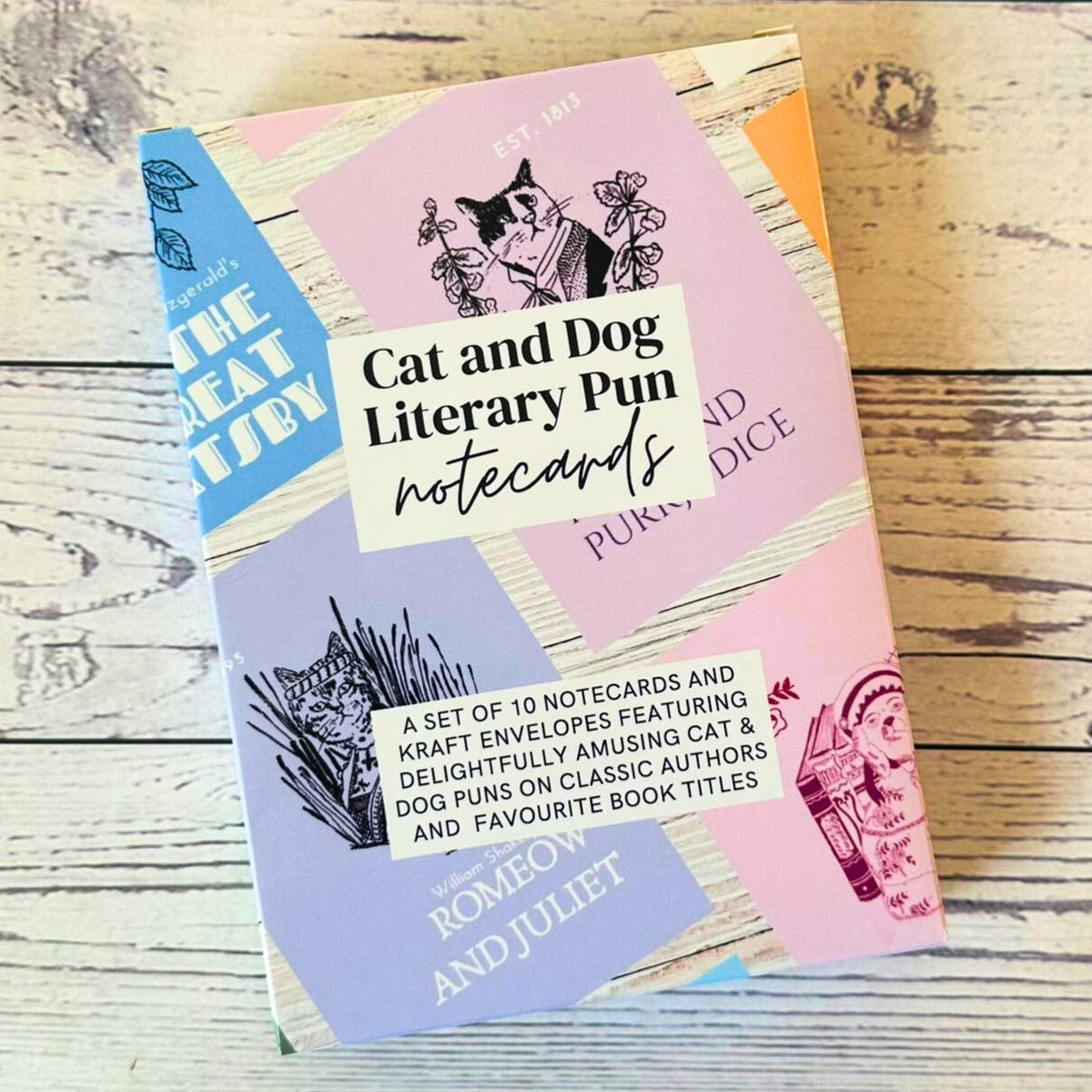 Literary Pun Cat and Dog Notecards - Set of 9 BookGeek