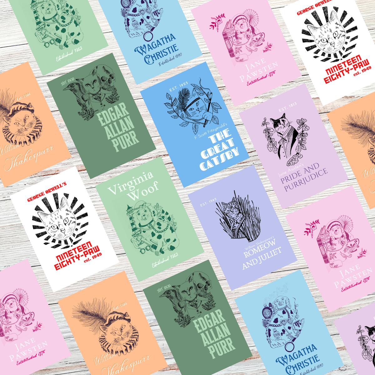 Literary Pun Cat and Dog Notecards - Set of 9 BookGeek