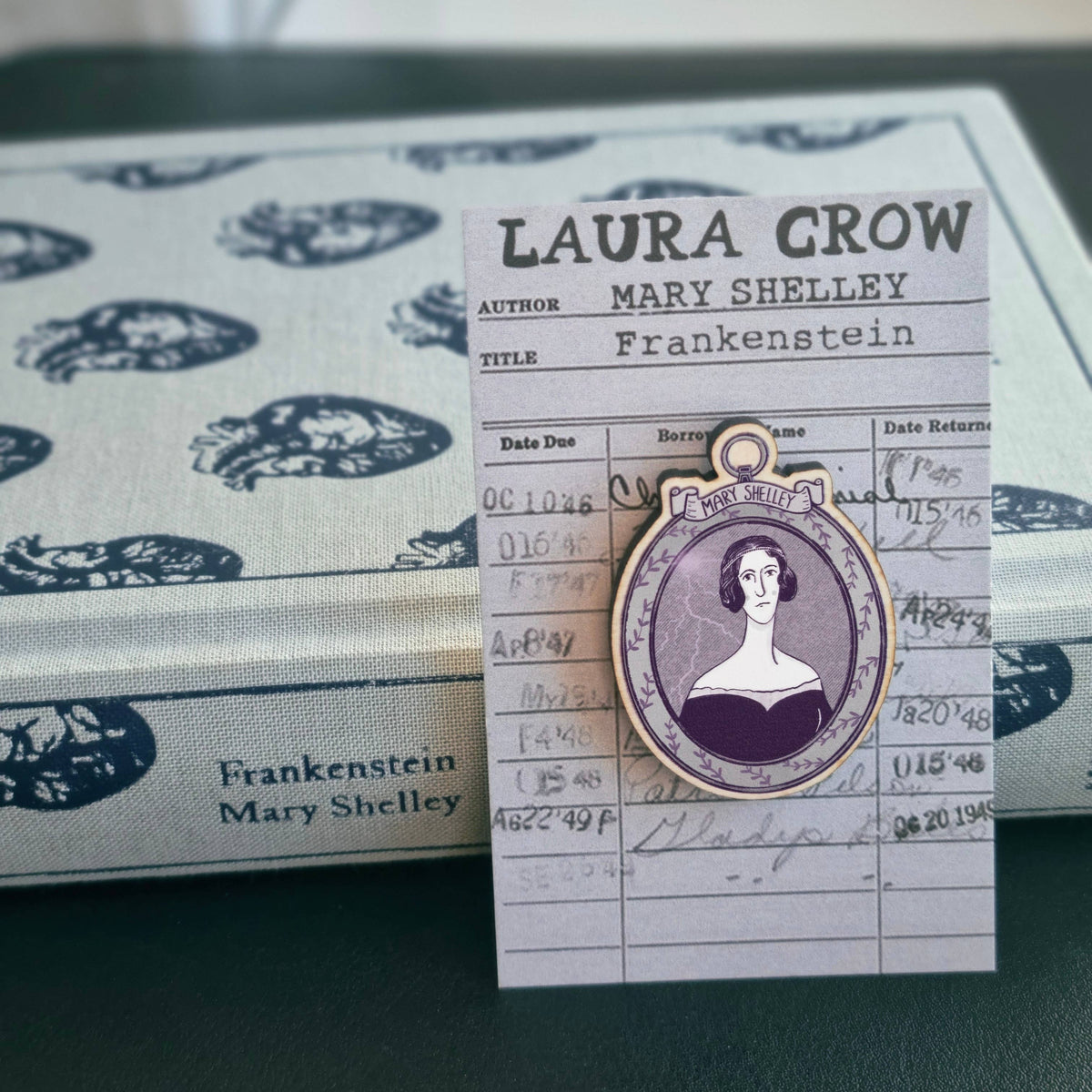 Mary Shelley Portrait Wooden Pin Badge BookGeek