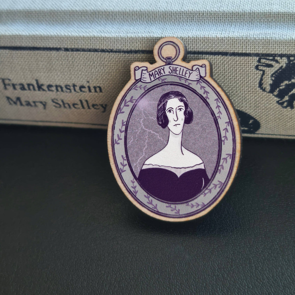 Mary Shelley Portrait Wooden Pin Badge BookGeek