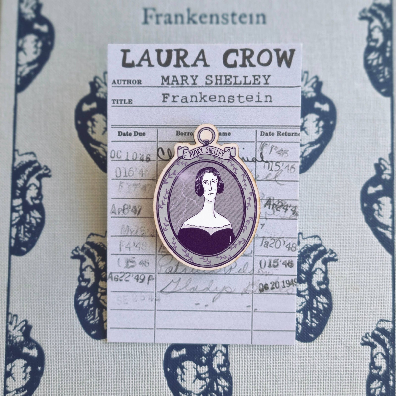 Mary Shelley Portrait Wooden Pin Badge BookGeek