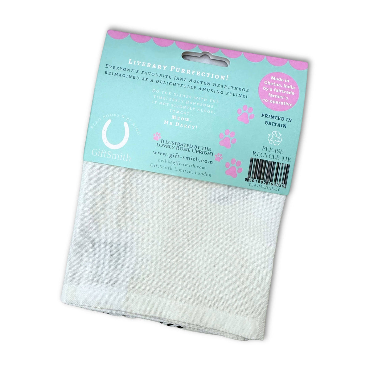 Meow, Mr Darcy! Fairtrade Cotton Literary Cat Tea Towel BookGeek