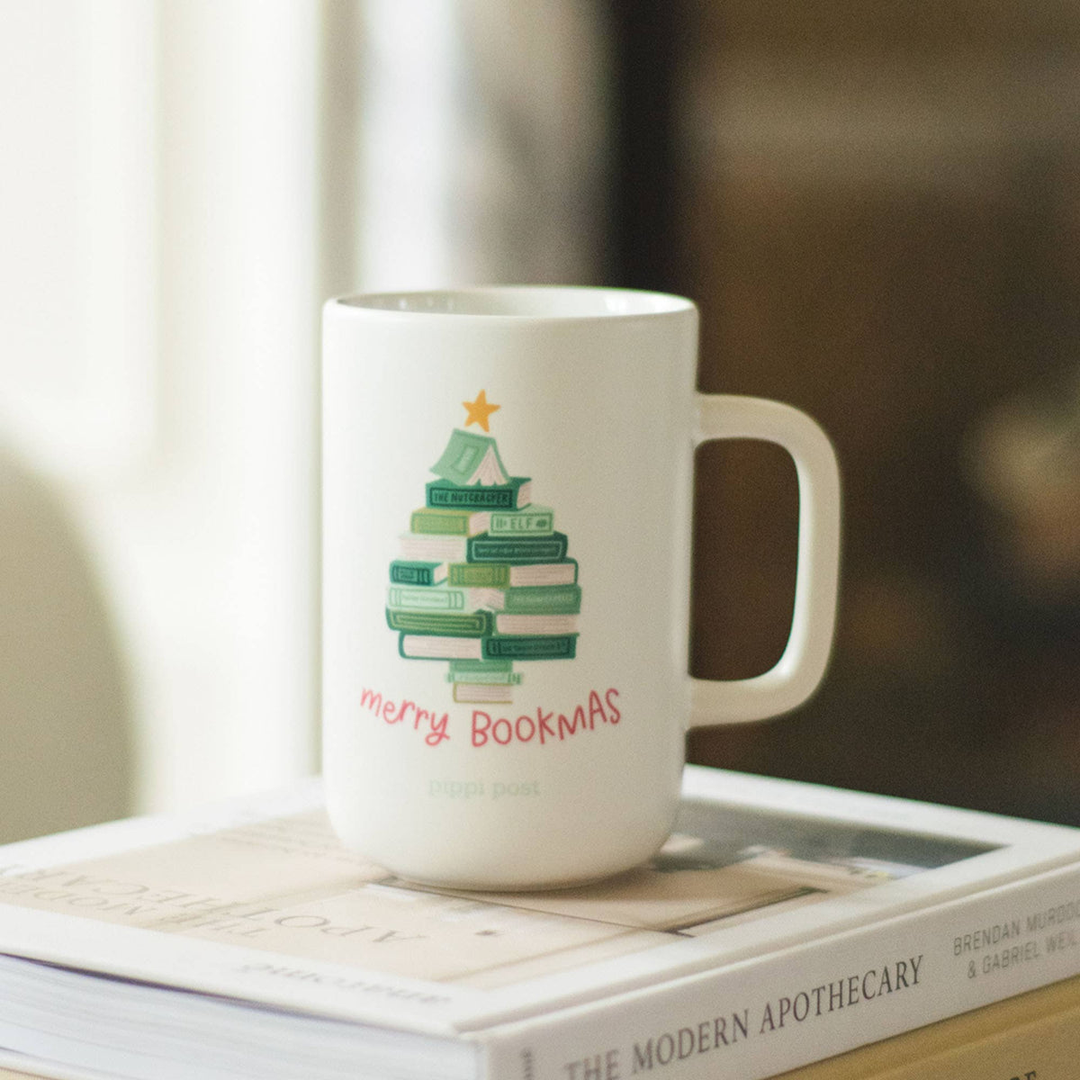 Merry Bookmas Christmas Tree Tall Ceramic Coffee Mug BookGeek