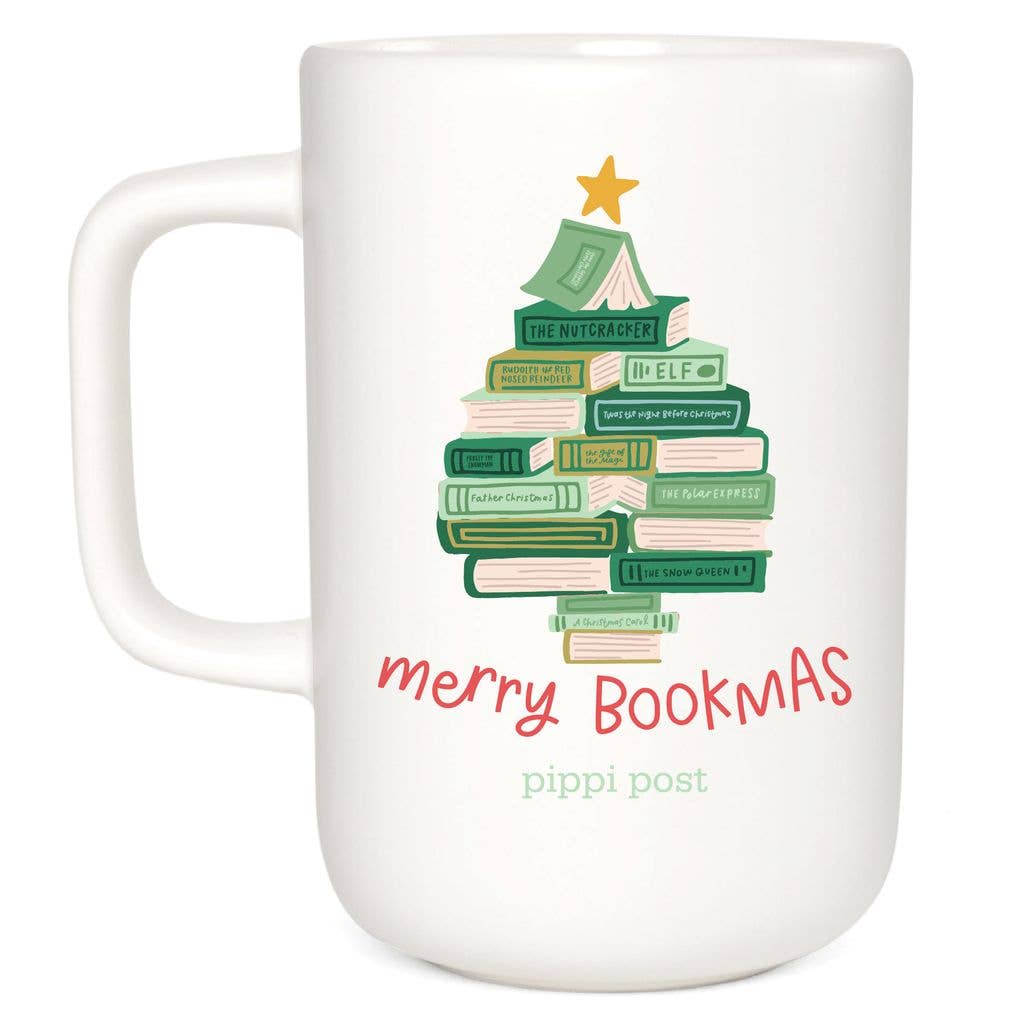 Merry Bookmas Christmas Tree Tall Ceramic Coffee Mug BookGeek