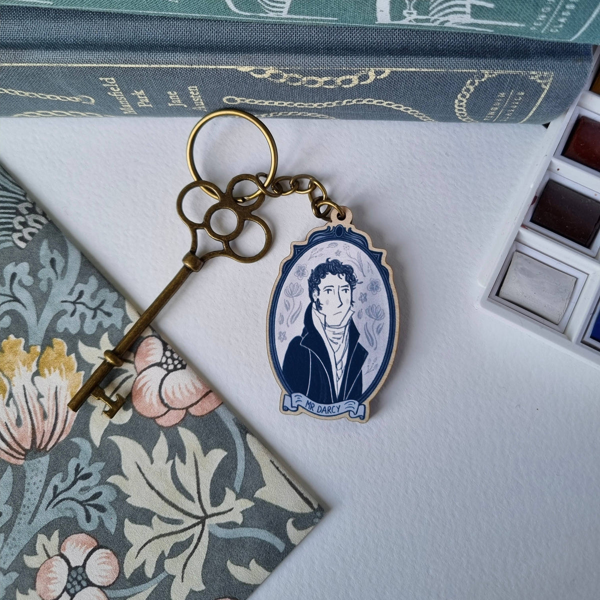 Mr Darcy Jane Austen Wooden Keyring BookGeek