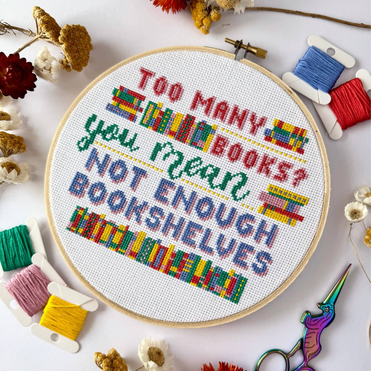 Yes Never Enough Books Counted Cross Stitch Kit BookGeek