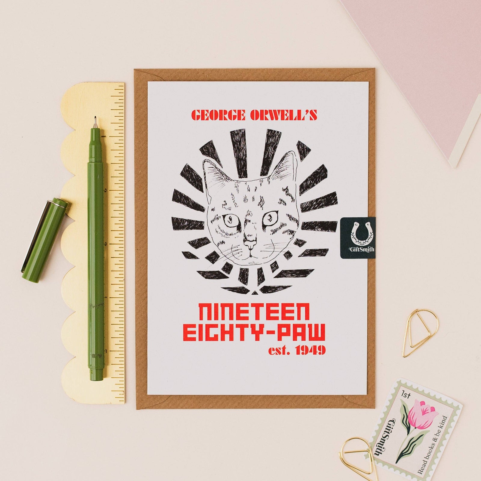 Nineteen Eighty-Paw Cat Lover Greetings Card BookGeek