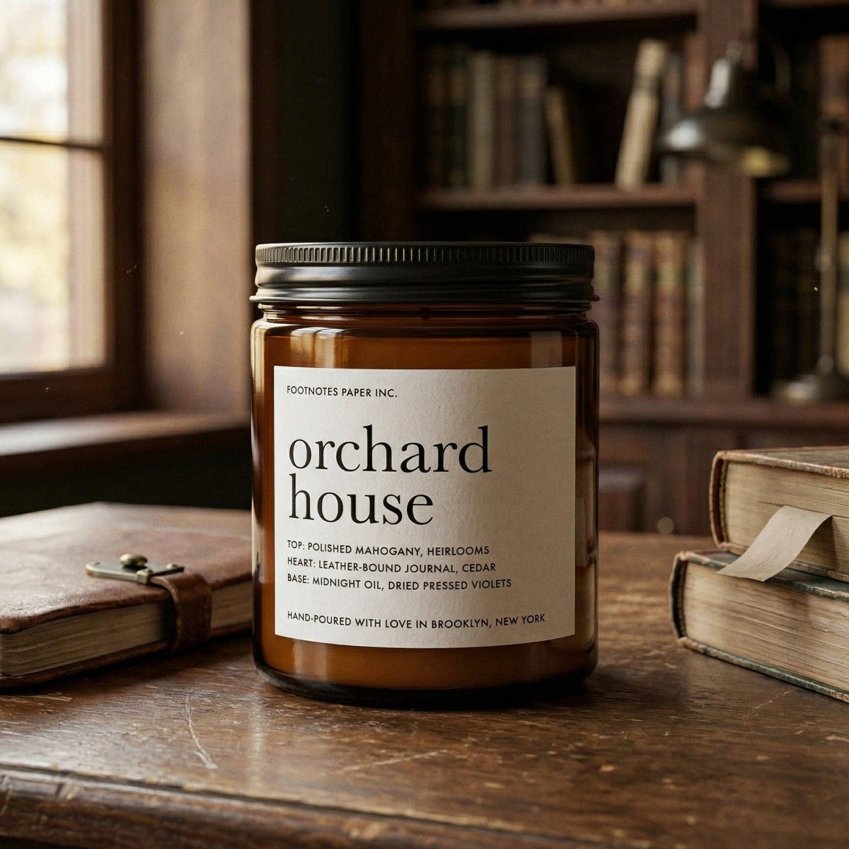 Orchard House Candle | Woody Earthy Mahogany Cedar Candle BookGeek