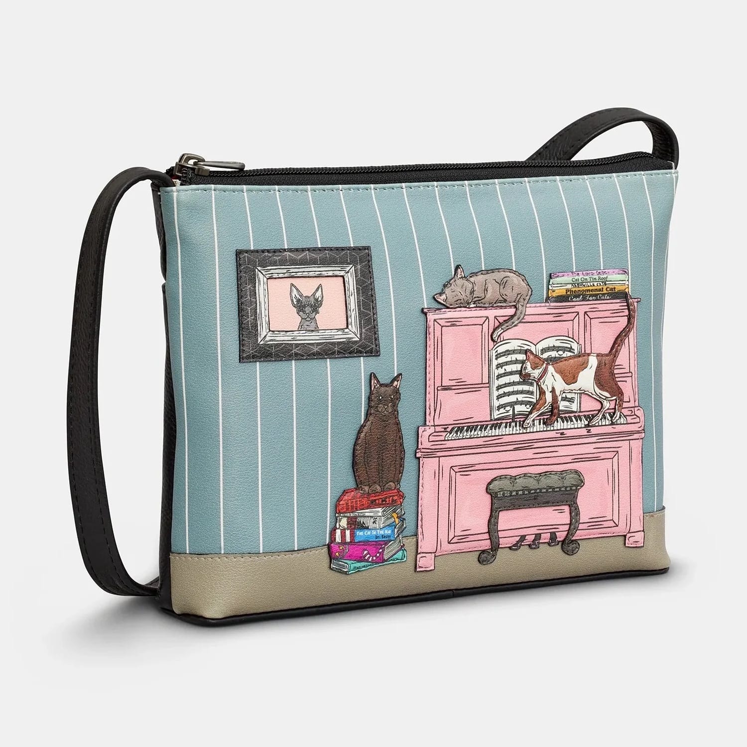 Piano Cats Black Leather Cross Body Bag BookGeek