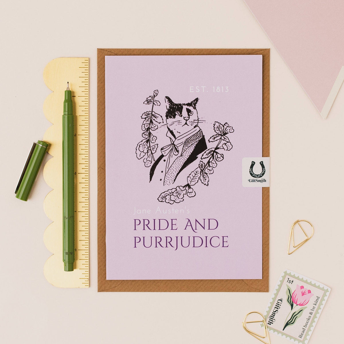 Pride and Purrjudice Cat Lover Greetings Card BookGeek