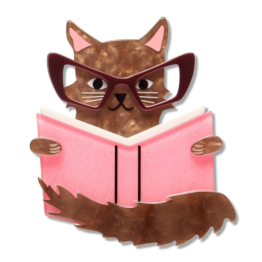 Puss in Books Brooch BookGeek