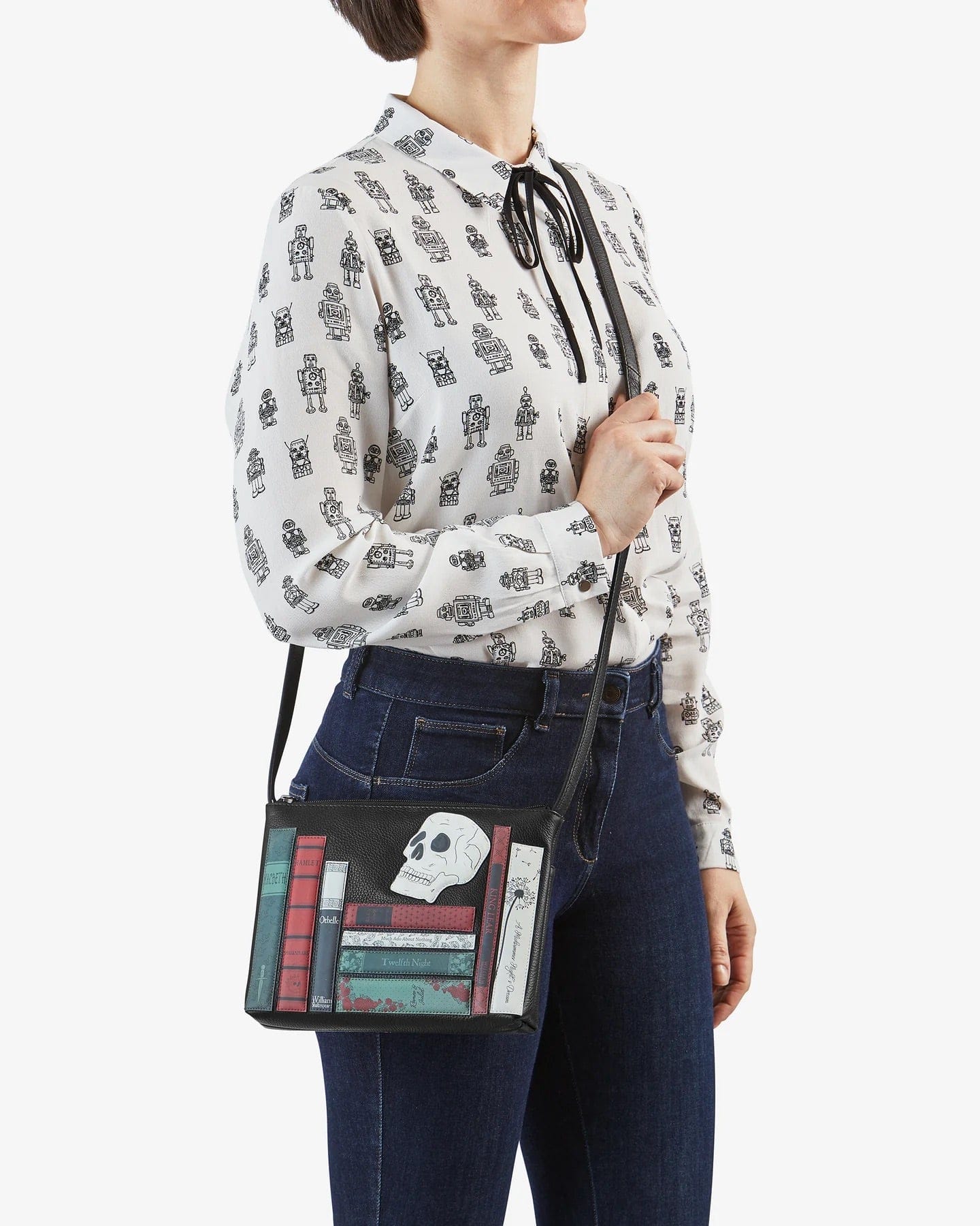 Shakespeare Bookworm Black Leather Cross Body Bag BookGeek