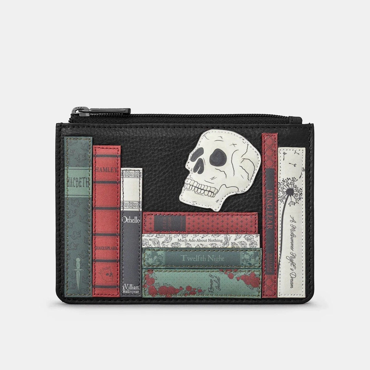 Shakespeare Bookworm Black Leather Zip Top Purse BookGeek