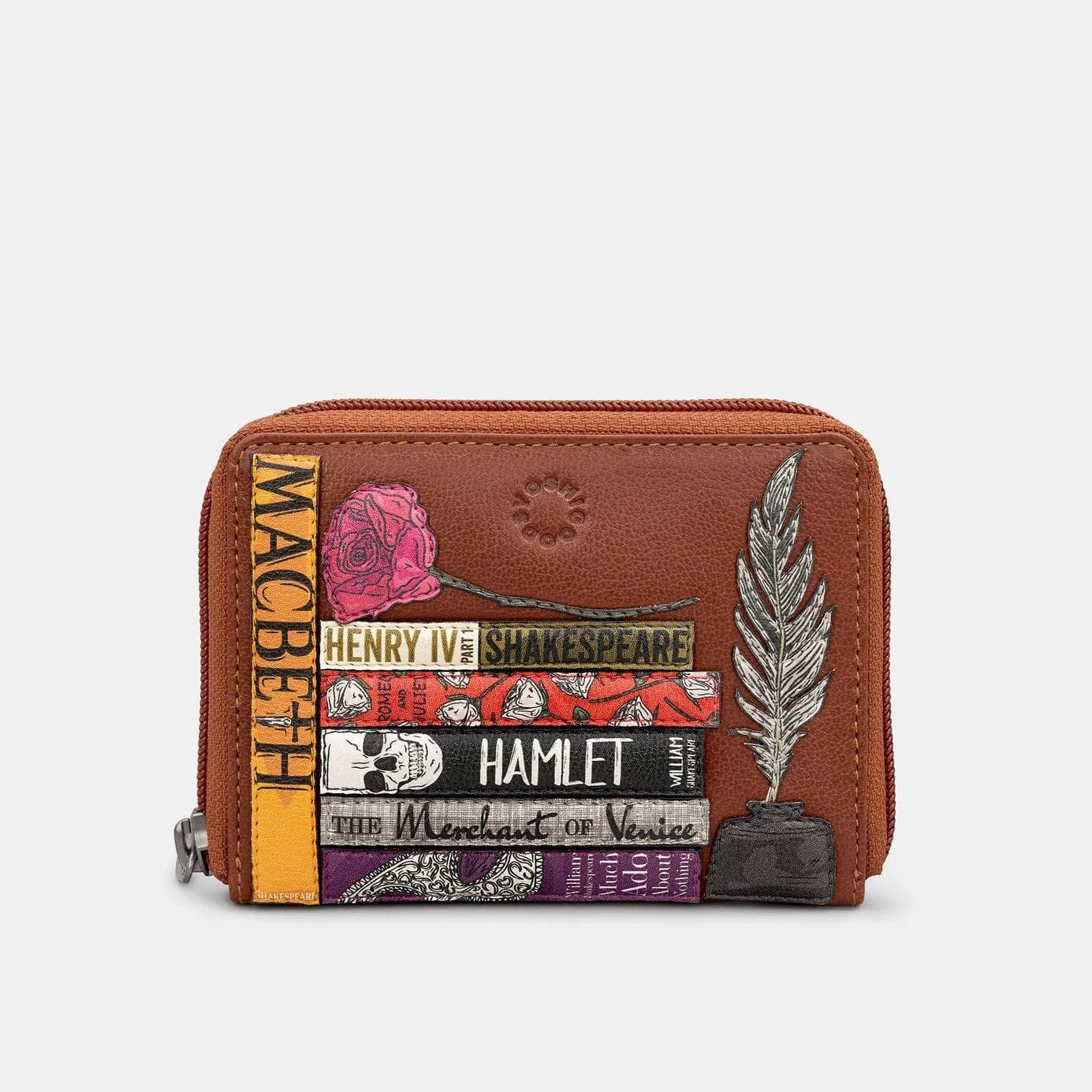 Shakespeare Bookworm Brown Leather Compact Zip Round Purse BookGeek