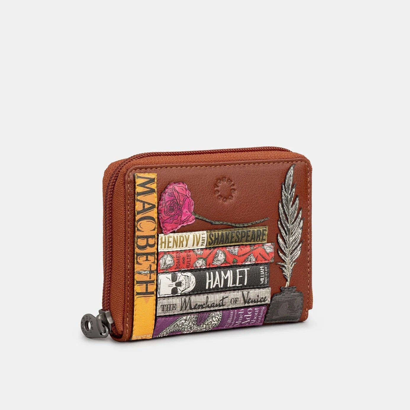 Shakespeare Bookworm Brown Leather Compact Zip Round Purse BookGeek