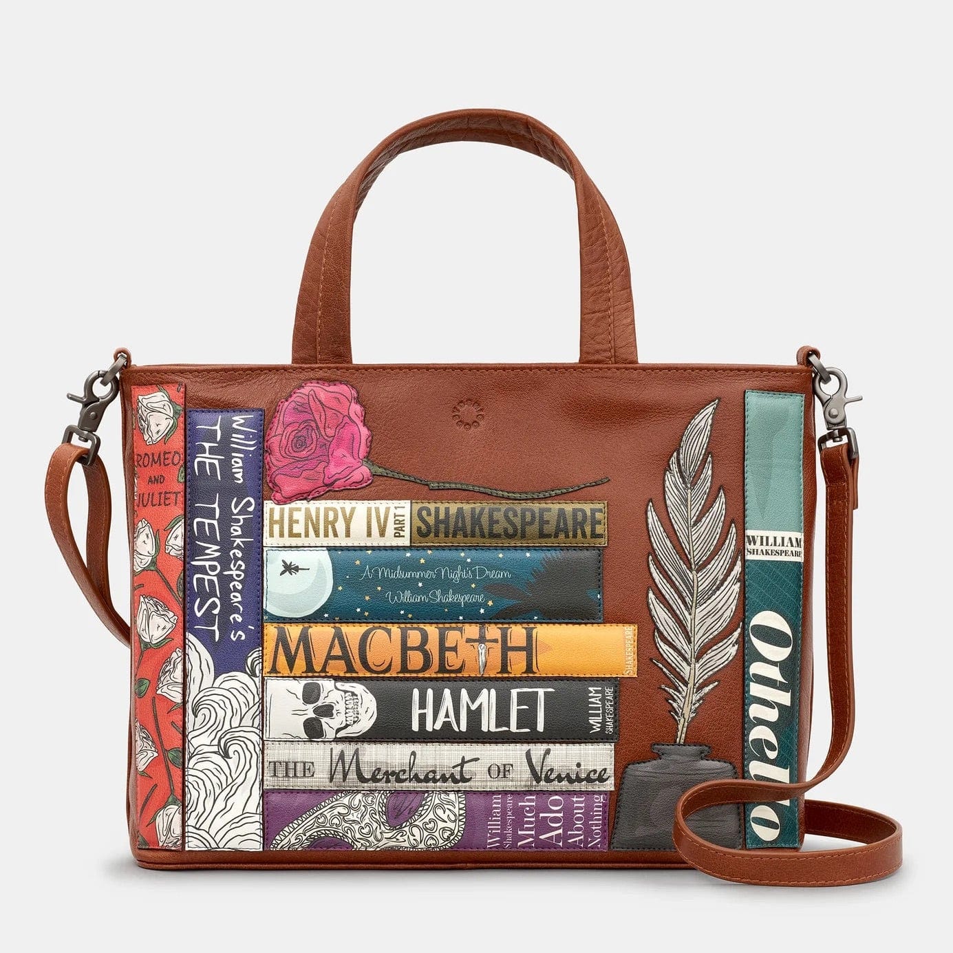 Shakespeare Bookworm Brown Leather Multiway Grab Bag BookGeek