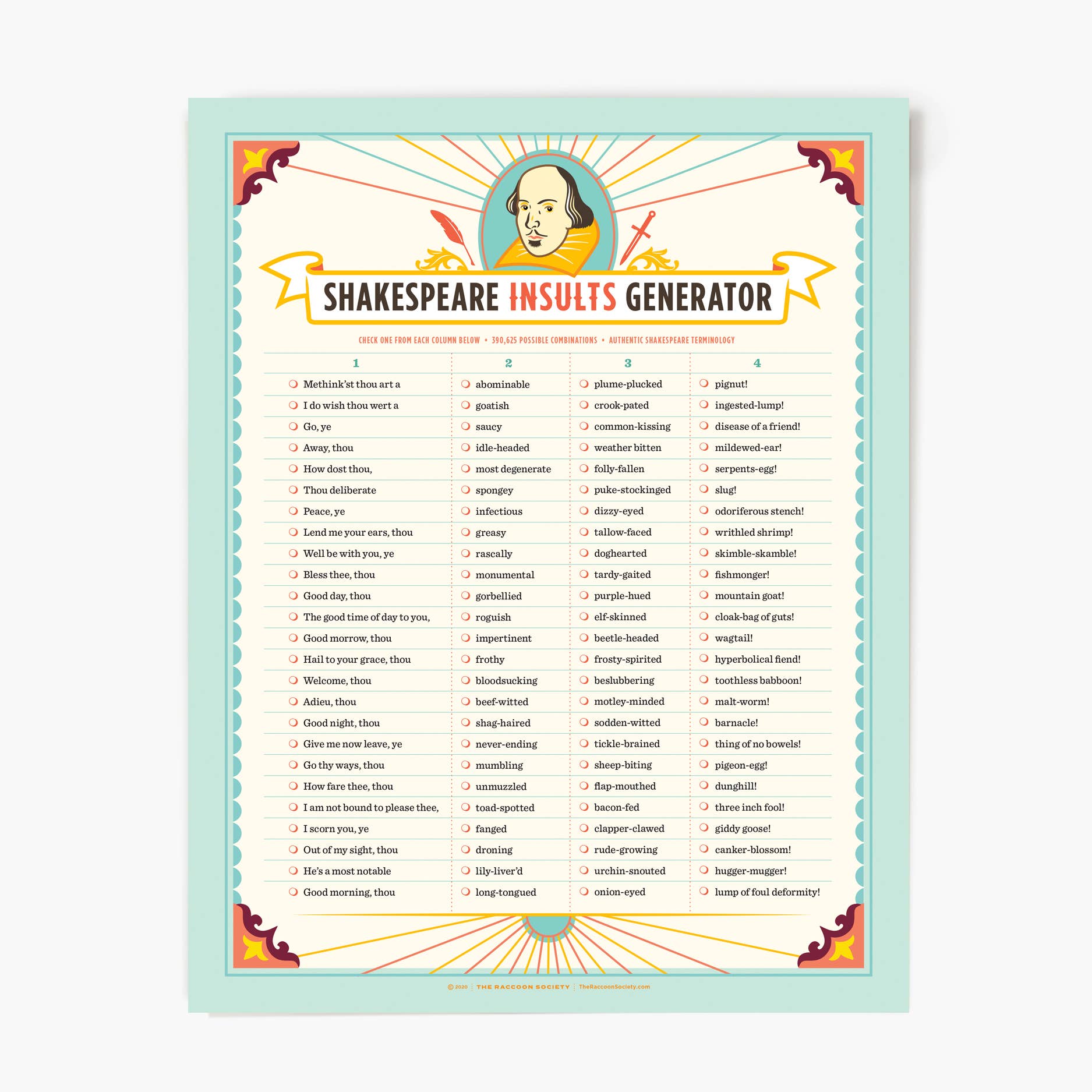 11x14 Shakespeare Insults Generator Poster BookGeek