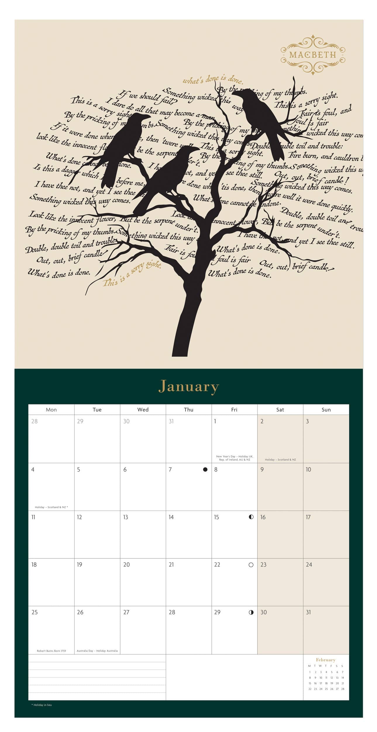 Shakespeare Sonnet & Verse 2027 Calendar BookGeek