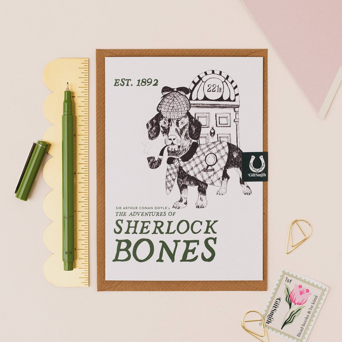 Sherlock Bones Dog Lover Greetings Card BookGeek