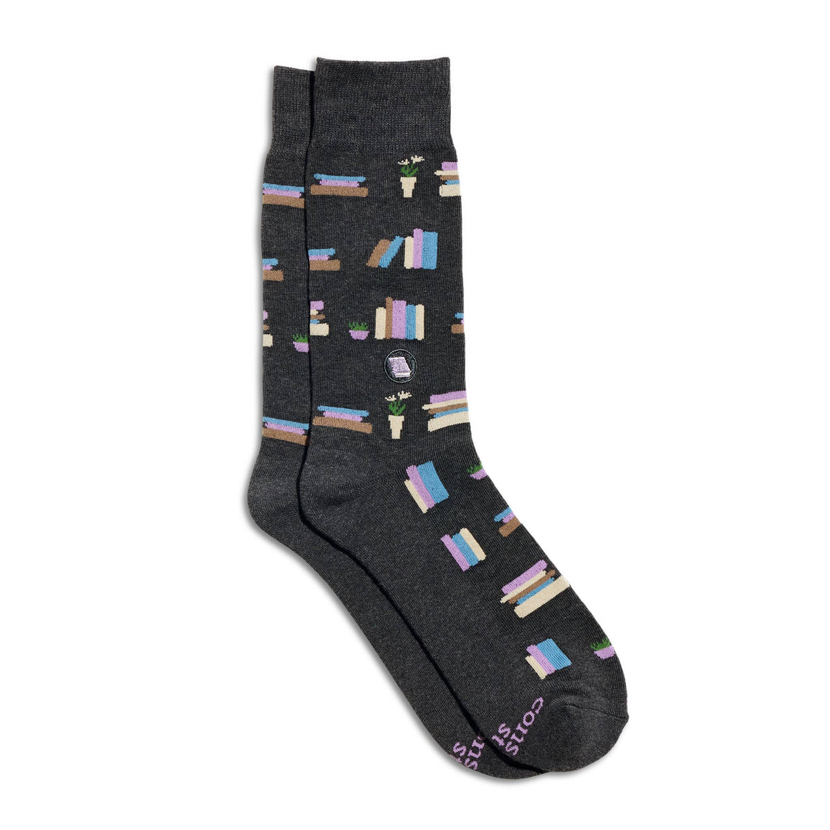Socks that Give Books | Gray Bookshelves - Gifts for Readers BookGeek