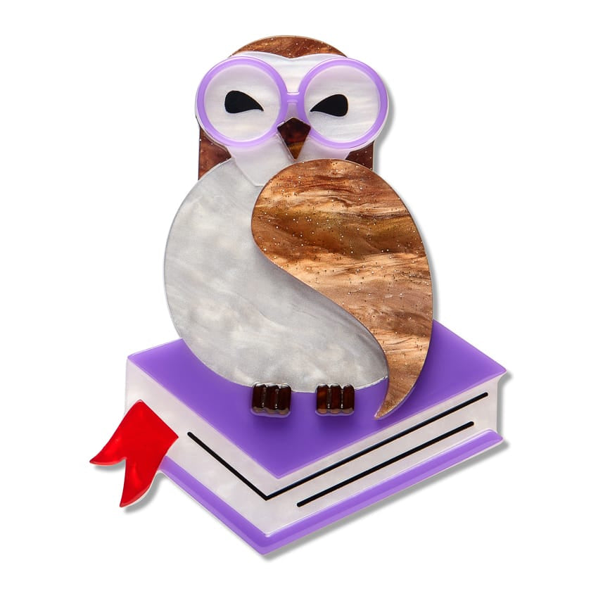 Studious Snow Owl Brooch BookGeek