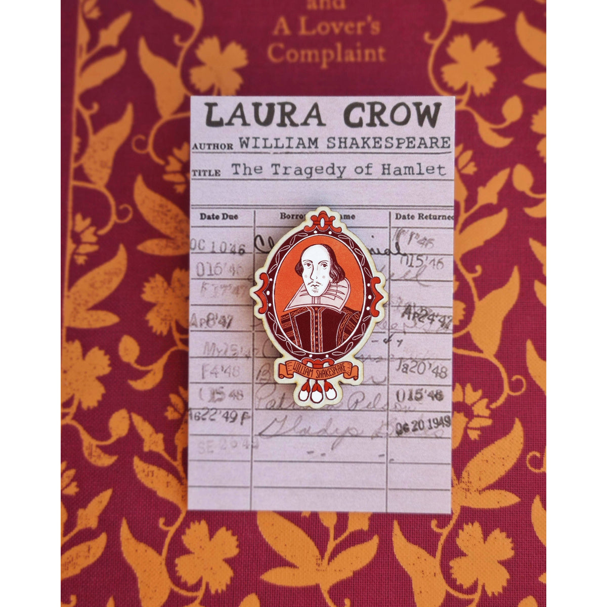 William Shakespeare Portrait Wooden Pin Badge BookGeek