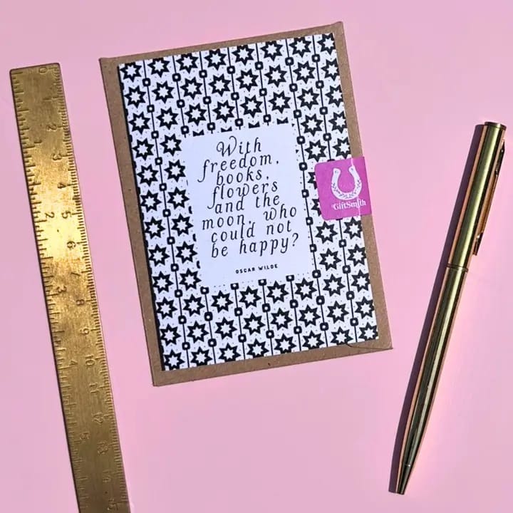 With Freedom, Books, Flowers Oscar Wilde Mini Card BookGeek