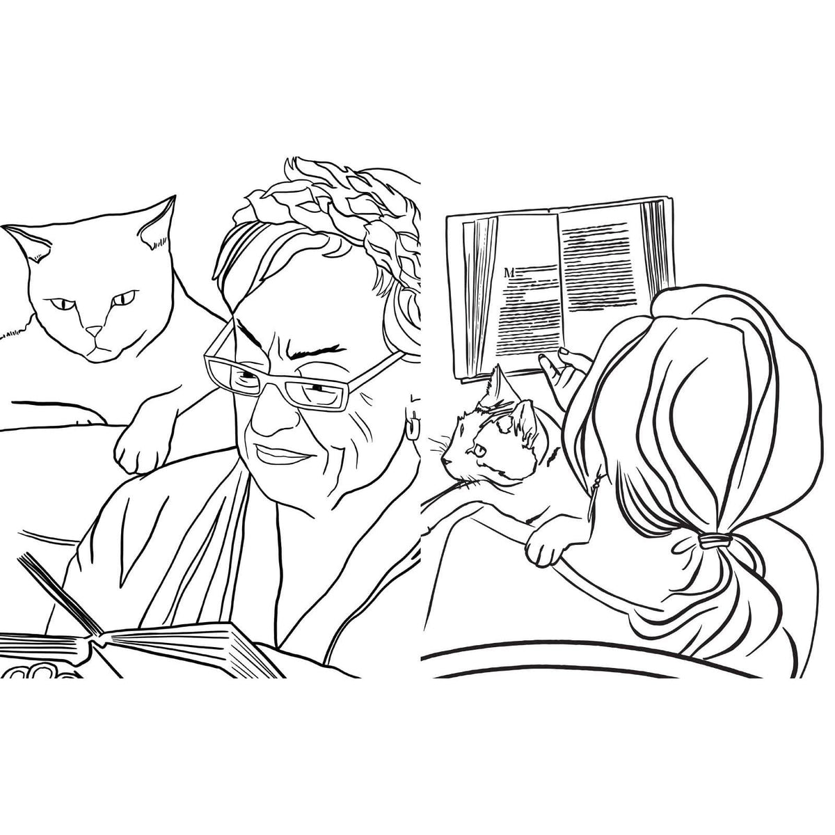 Women Reading with Cats Colouring Activity Book BookGeek