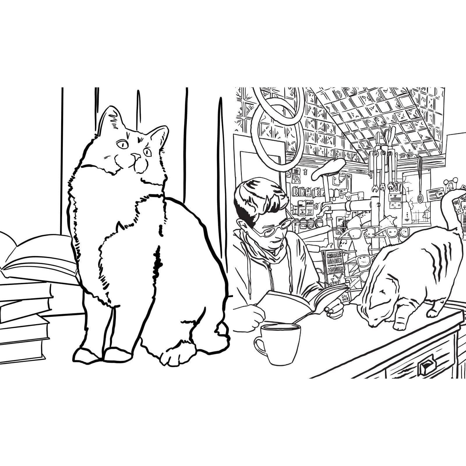 Women Reading with Cats Colouring Activity Book BookGeek
