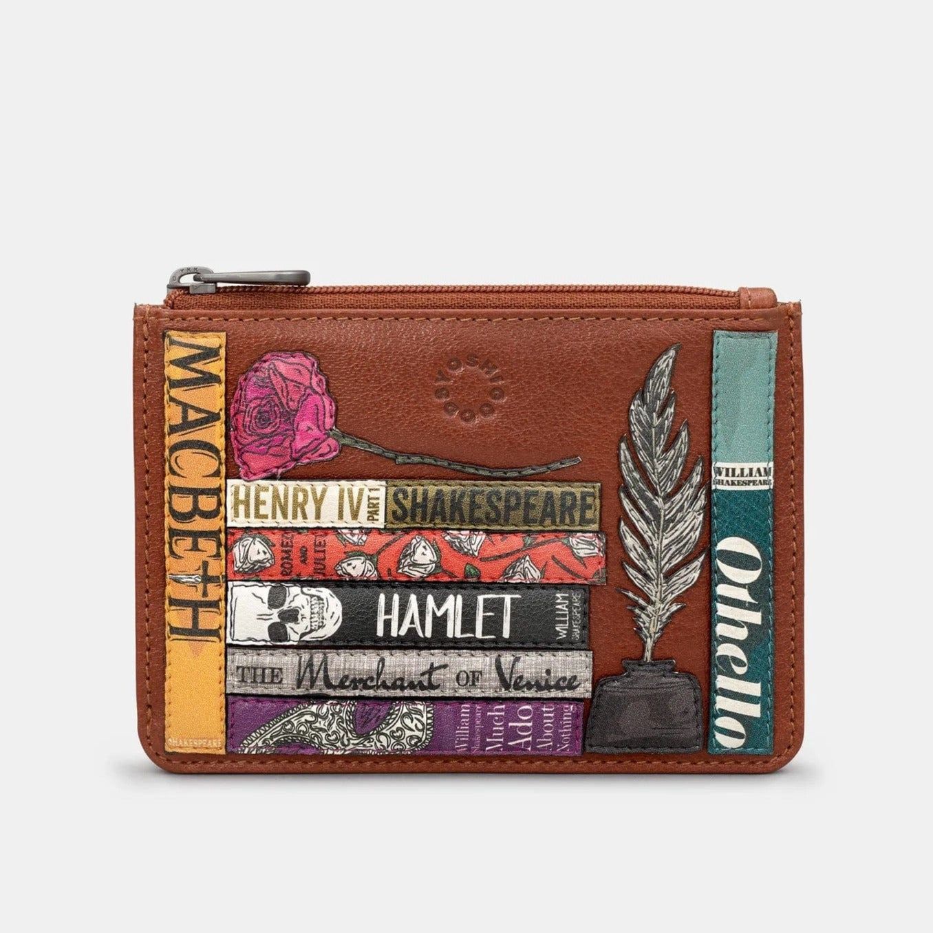 Brown Shakespeare Bookworm Leather Zip Top Purse BookGeek
